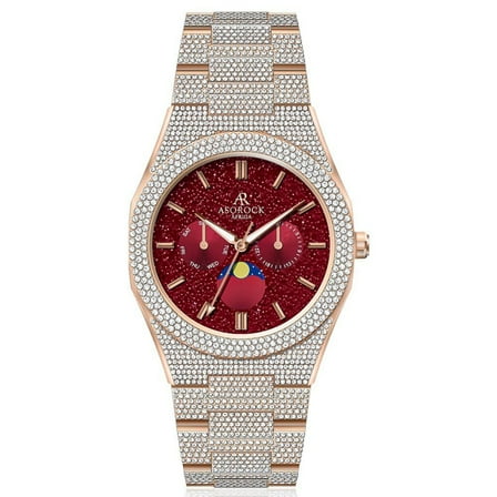 Asorock Watches | Yellow Gold/Red | Iced transporter - Small diamond bezel - Fully iced strap  | 44mm CZ diamond watch