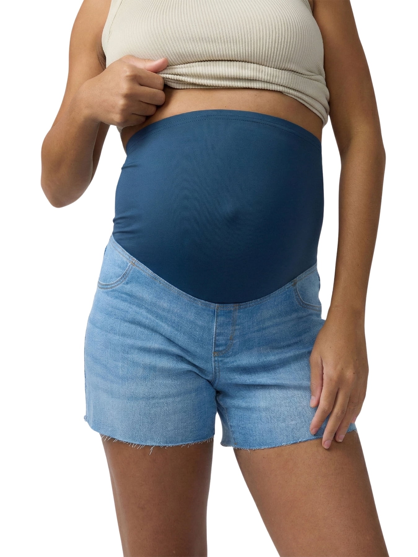 Ingrid & Isabel For Every Belly Women's Maternity Over The Belly Raw Hem Denim Short, Sizes S-XXL