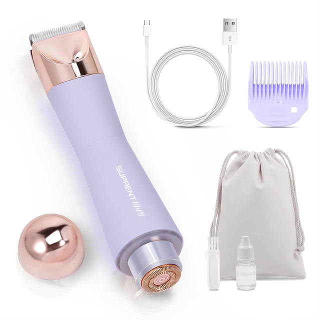 SUPRENT Recortadora de Bikini para Mujer - Depilación Indolora para Damas Impermeable en Húmedo y Seco - Afeitadora 2 en 1 para Vello Púbico y Facial - Maquinillas de Afeitar Eléctricas Inalámbricas c