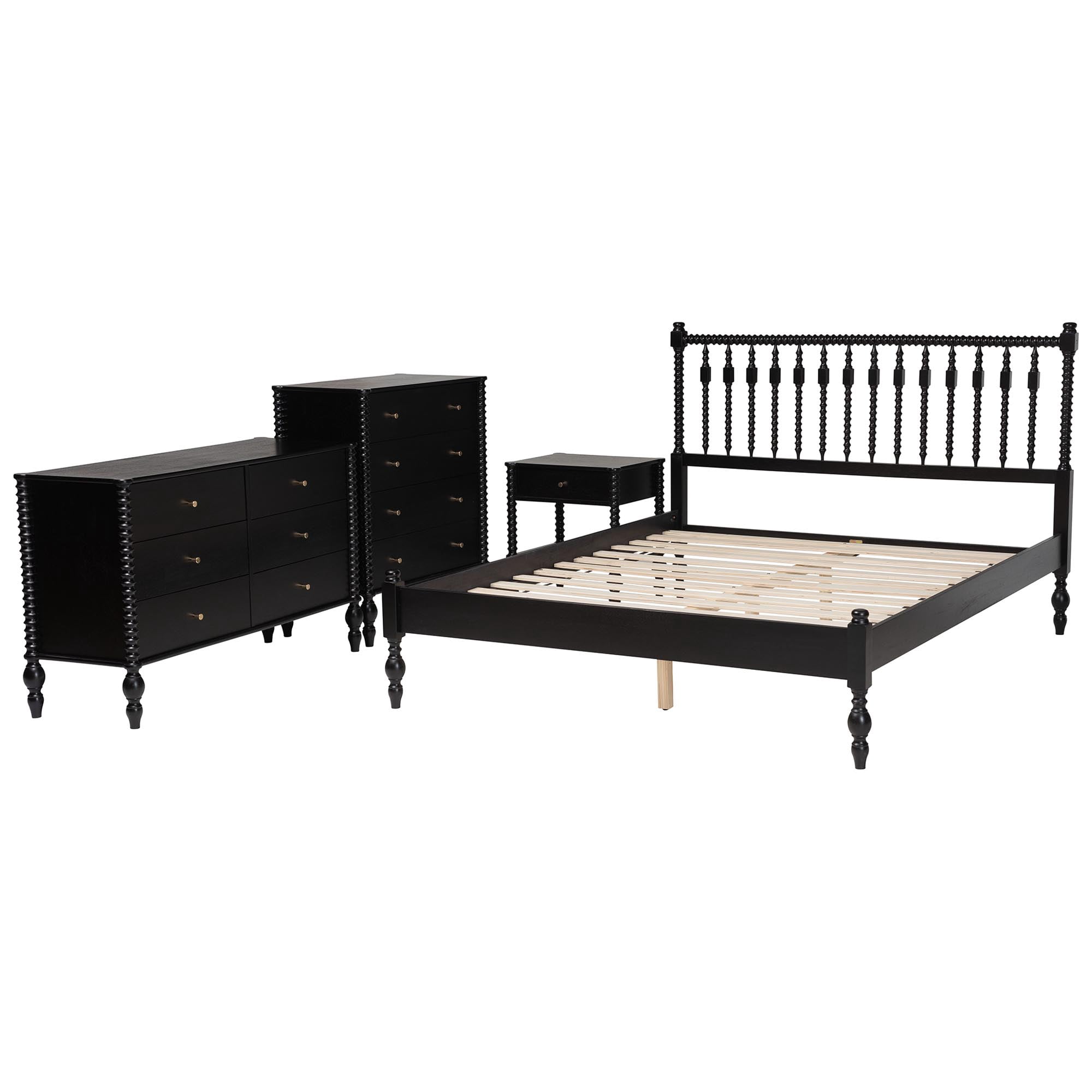 Baxton Studio Denita Farmhouse Bedroom Set, Queen, 4-Piece, Black