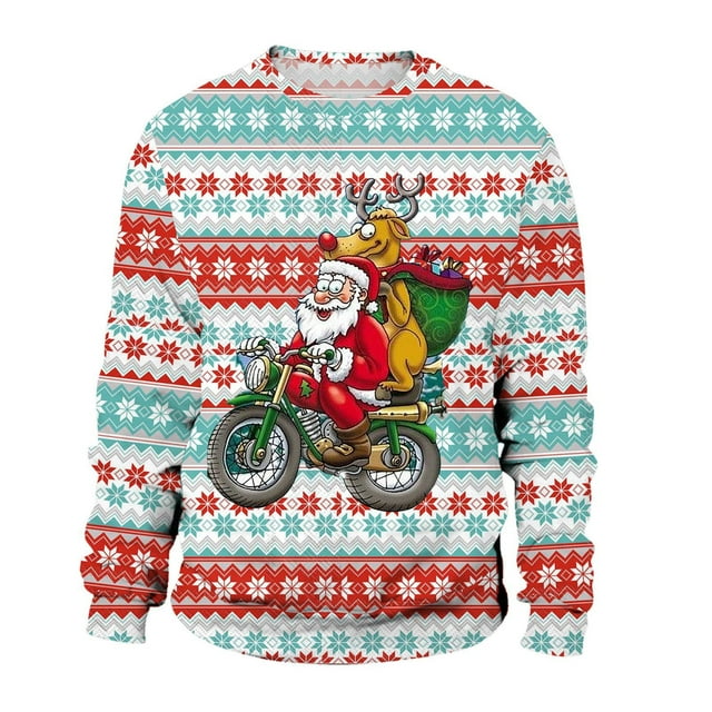 PMUYBHF Chandail à Capuche pour Hommes Noir Automne et Hiver Tendance Décontractée Imprimé de Noël Chandail Col Rond Chandails en Molleton pour Hommes Sans Capuche