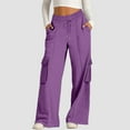 thumbnail image 4 of Audhol Cargo Sweatpants for Women, Women's Fashion Solid Color Waist Wide Leg Casual Pants with Pocket Pants Baggy Sweatpants for Women Purple XL, 4 of 8