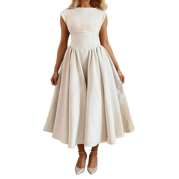 OSOLU Solid Color Women Sexy Sleeveless Maxi Corset Dress Crew Neck Backless Flowy Elegant Evening Party Long Dresses Stylish Sundress Dresses For Women 2025 Elegant Classy