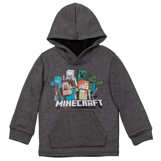 Sudadera con capucha Minecraft Mobs Alex Steve para niños, color gris de 10 a 12 años