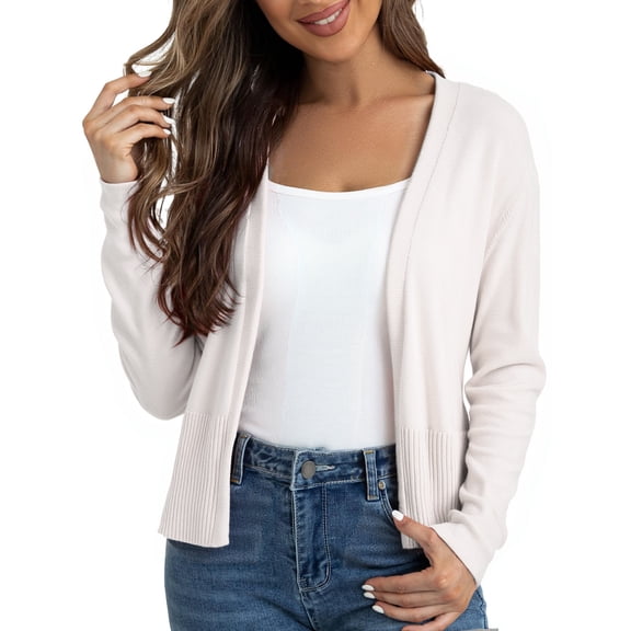 DARING DIVA Women's Open Front Long Sleeve Knit Cropped Cardigan XS White