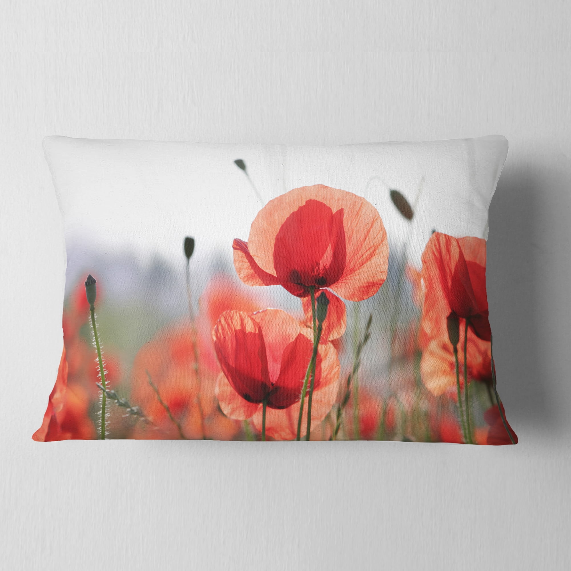 Designart Soft Poppy Flowers Petals View - Floral Throw Pillow - 12x20