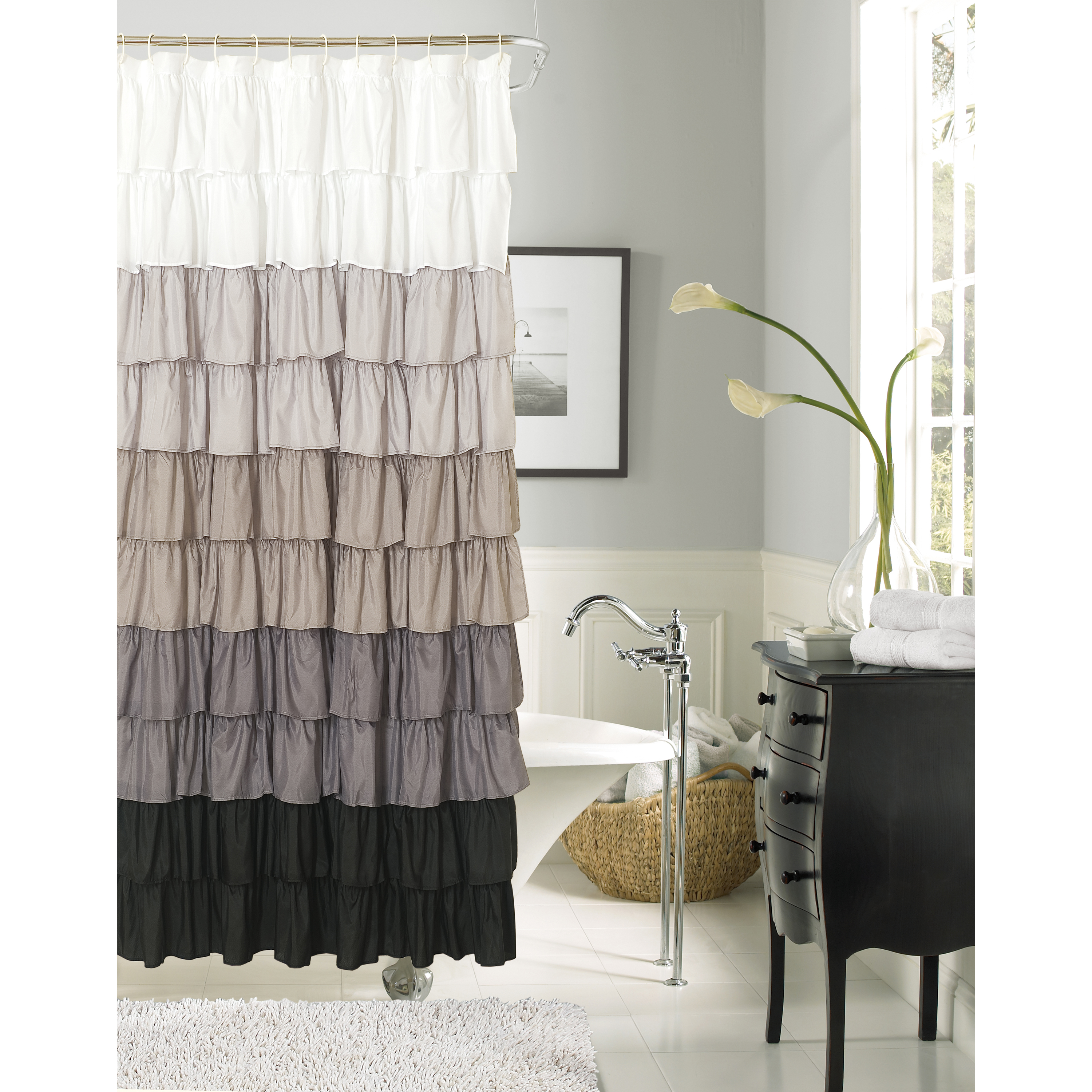 Dainty Home Flamenco Ruffle Shower Curtain Silver Black Walmart Com
