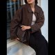 thumbnail image 5 of Chaleco Informal de Color Liso con Solapa y Botones para Mujer, Larga, Estilo Casual Color Café M, 5 of 9