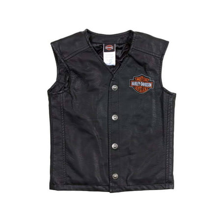 Harley-Davidson Big Boys' Bar & Shield PU Pleather Biker Vest Black 0296072, Harley