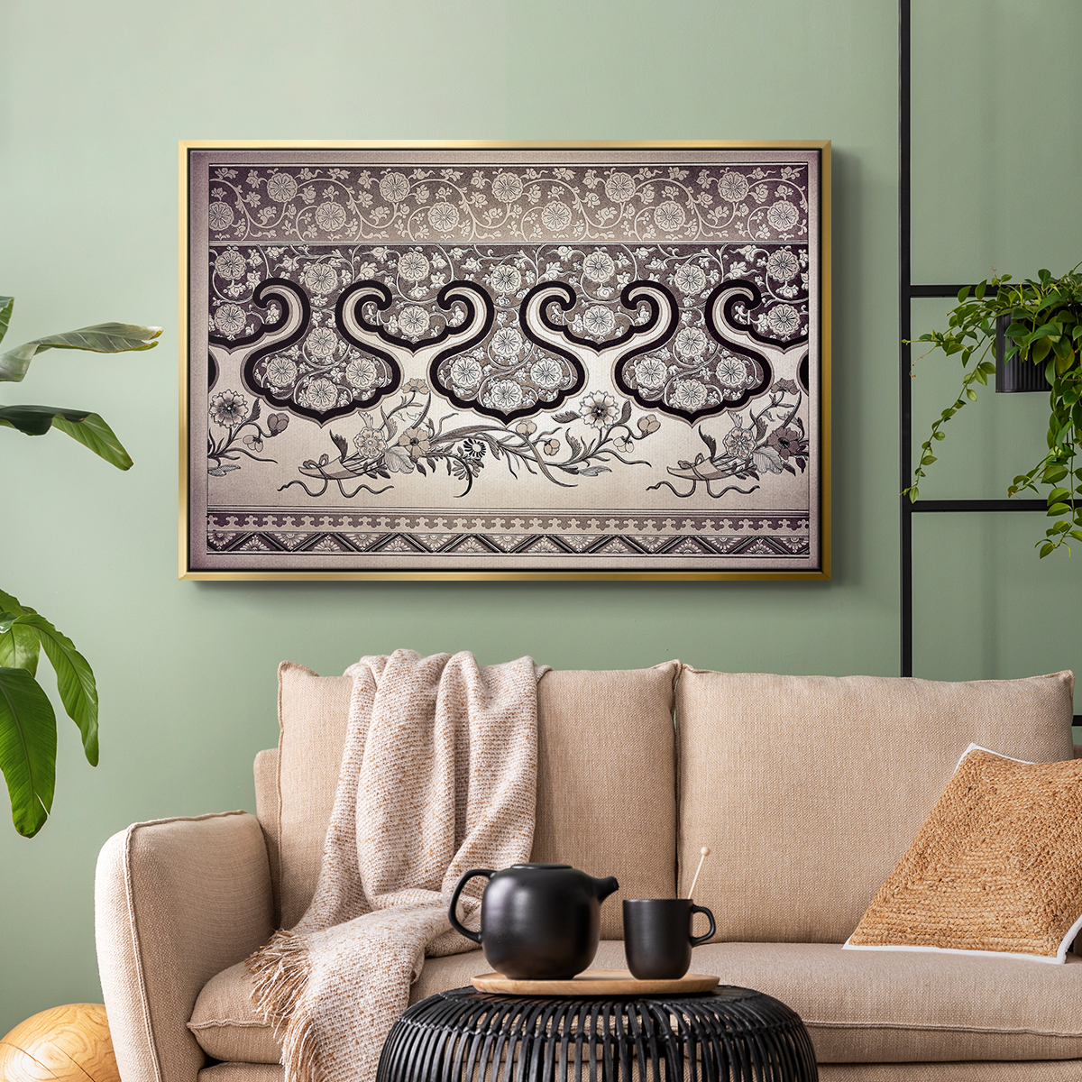 Vintage Abstract Print-XXV Framed in Gold Wood Gallery Wrapped Canvas 17 in. x 25 in.