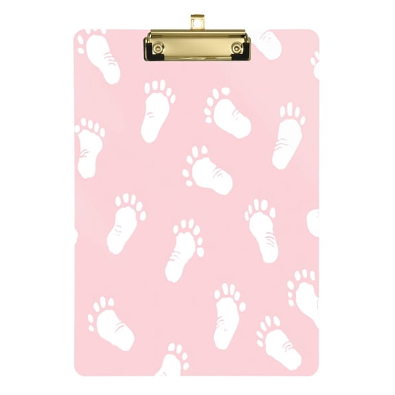 12.5x9 Inch Acrylic Clipboard with Metal Clip – Single-Sided Print & Retractable Hook，Baby Footprints