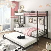 Twin Over Twin Bunk Bed with Trundle, Metal Space-Saving Design For Young Teens and Adults, Easy Assembly, K86