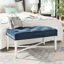 SAFAVIEH Rory Contemporary Modern Glam Tufted Bench, Navy/White