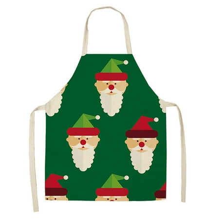 

JANGSLNG Linen Christmas Design Santa Claus Home Kitchen Cooking Baking Party Prop Apron