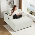 thumbnail image 4 of Wiilayok 54 inch Oversized Chaise Lounge Chair Indoor,Corduroy Upholstered Cloud Sleeper Chairs Sofa Couch with Ottoman,Cup Holder for Living Room, Apartment, Office, Beige, 4 of 11