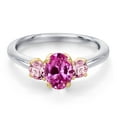 thumbnail image 3 of Gem Stone King 10K Two Tone Gold Pink Created Sapphire and Pink Lab Grown Diamond Engagement Ring for Women | 1.26 Cttw | Oval 7X5MM | Gemstone September Birthstone | Size 6, 3 of 6