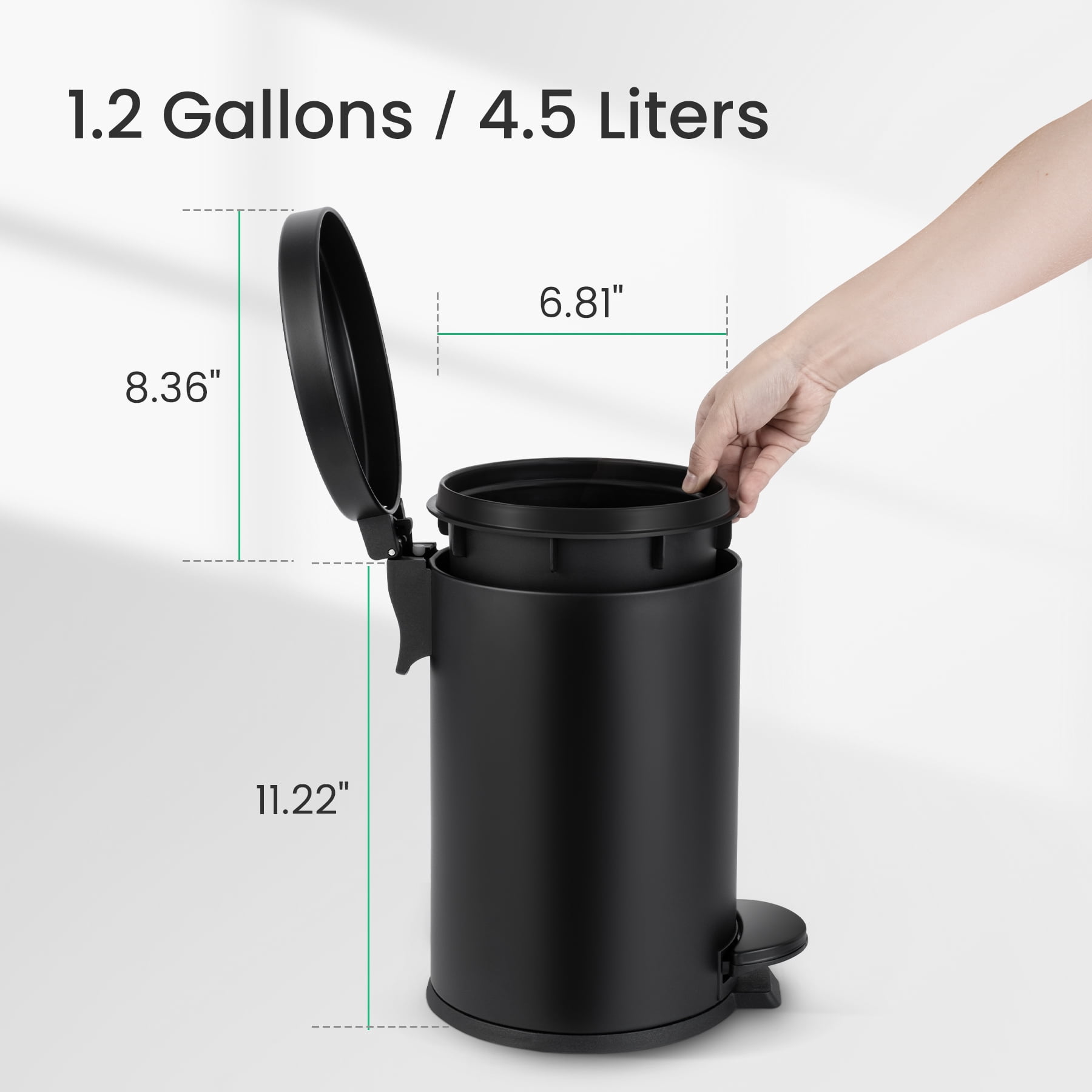 Cesun 4.5 Liters / 1.2 Gallons Bathroom Garbage Can with Lid, Mini Round Wastebasket, Black