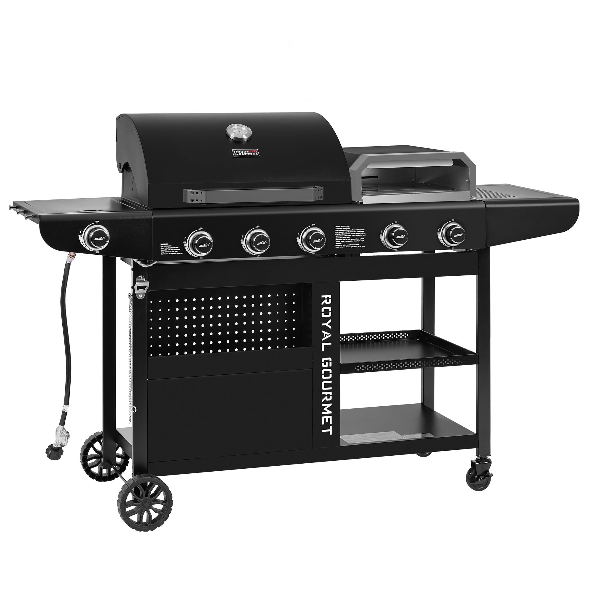 Royal Gourmet ZH3004H Premium Gas Grill and Pizza Oven Combo with Side Burner, 59,000 BTU, Two Swivel Wheels with Brakes, Perfect for Patio and Outdoor Parties, Black