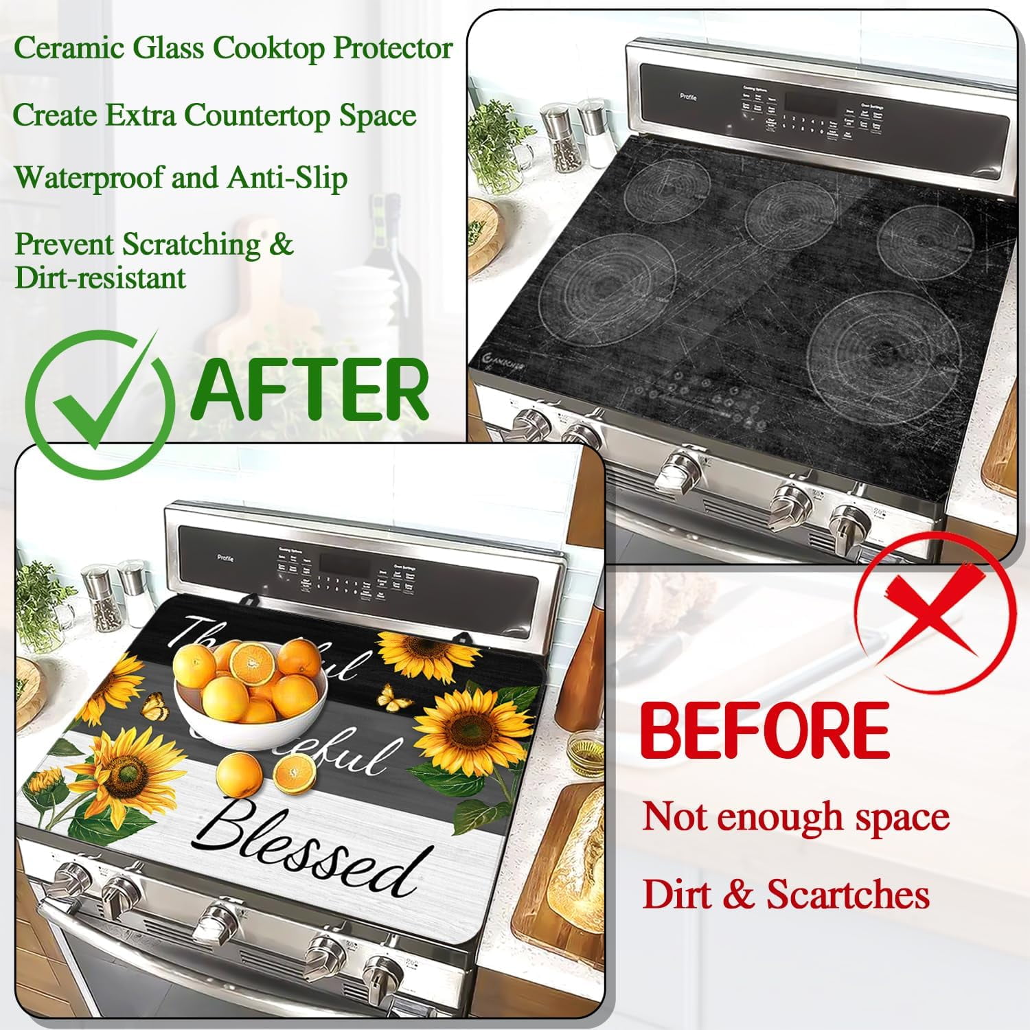 Stove Top Cover for Electric Stove 28 "x 20 ", Sunflower Heat Resistant Glass Top Stove Cover Protector, Glass Cooktop Covers, Kitchen Flat Electric Stove Top Covers