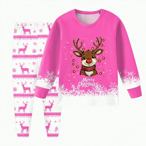 UAYOTSE Comfortable and Stylish Christmas Print Children Long Sleeved and Long Legged Pajamas Set for Boys and Girls,Sizes 7-8 Years