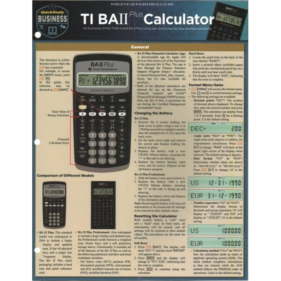 Pre-Owned Ti Ba II Plus Calculator: A Quickstudy Laminated Reference Guide (Other)