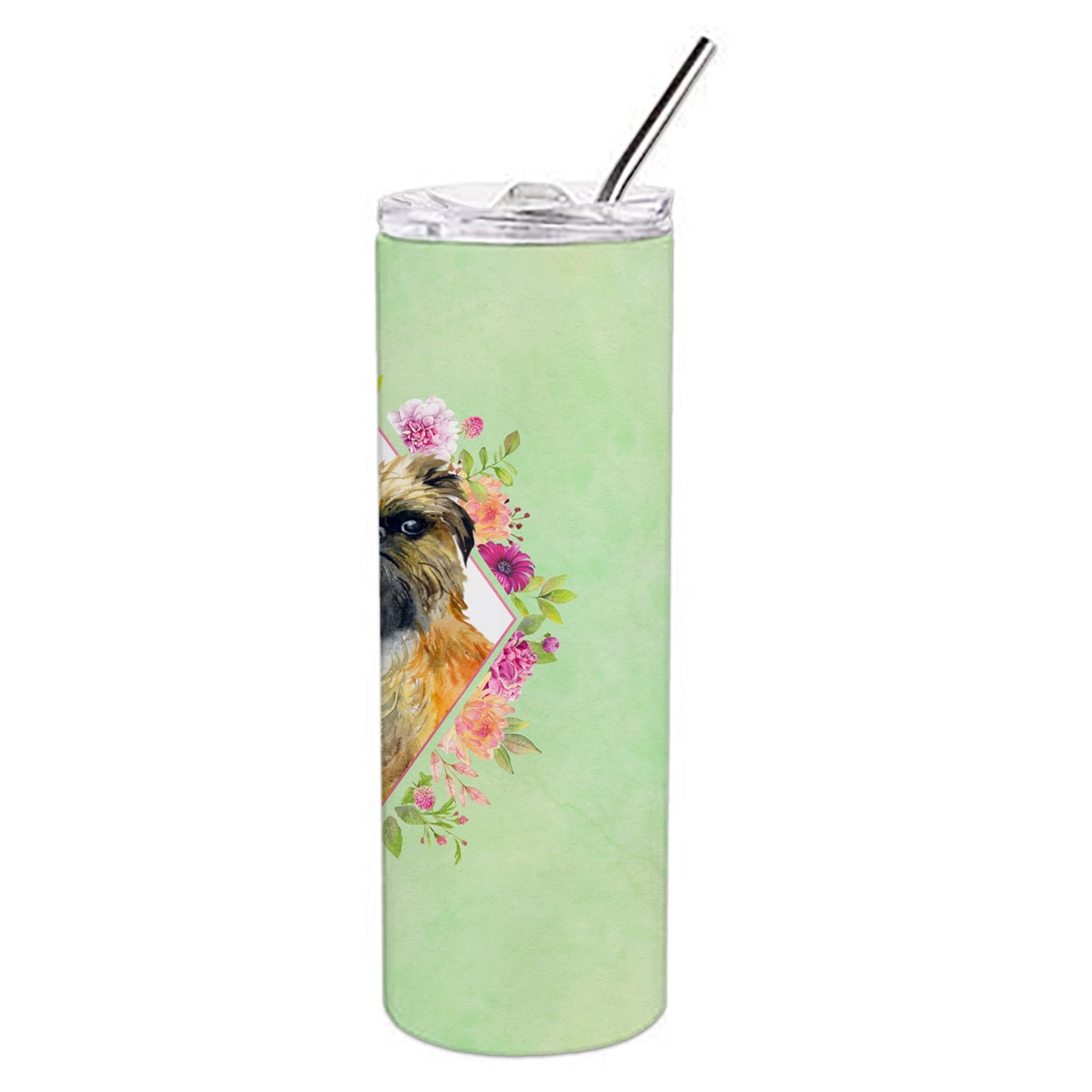Brussels Griffon Green Flowers Double Walled Stainless Steel 20 oz Skinny Tumbler