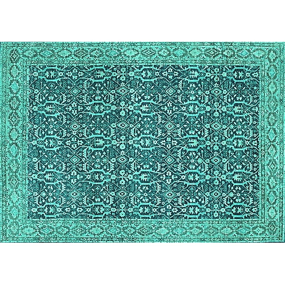 Ahgly Company Indoor Rectangle Oriental Turquoise Blue Traditional Area Rugs, 6' x 9'
