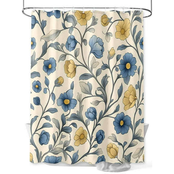 Fsddascl Vintage Blue Yellow Shower Curtain Set - 72" x 78" Washable Bathtub Curtain with 12 Hooks, Spring Enchanted Garden Florals Waterproof Fabric Stall Shower Curtains for Bathroom/Bathtub