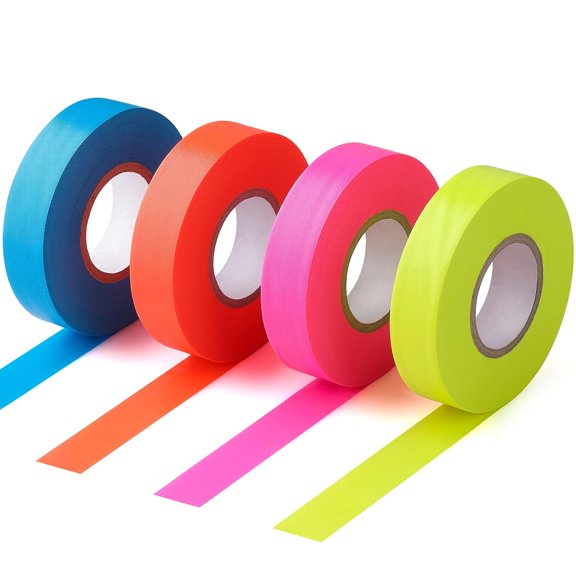 Flourescent Flagging Tape, Non-Adhesive Plastic Ribbon Neon Marking Roll, for Tree Marking, Hunting Trail Tape, Boundaries and Hazardous Areas Marking, 4 Colors 0.78'' X 200'
