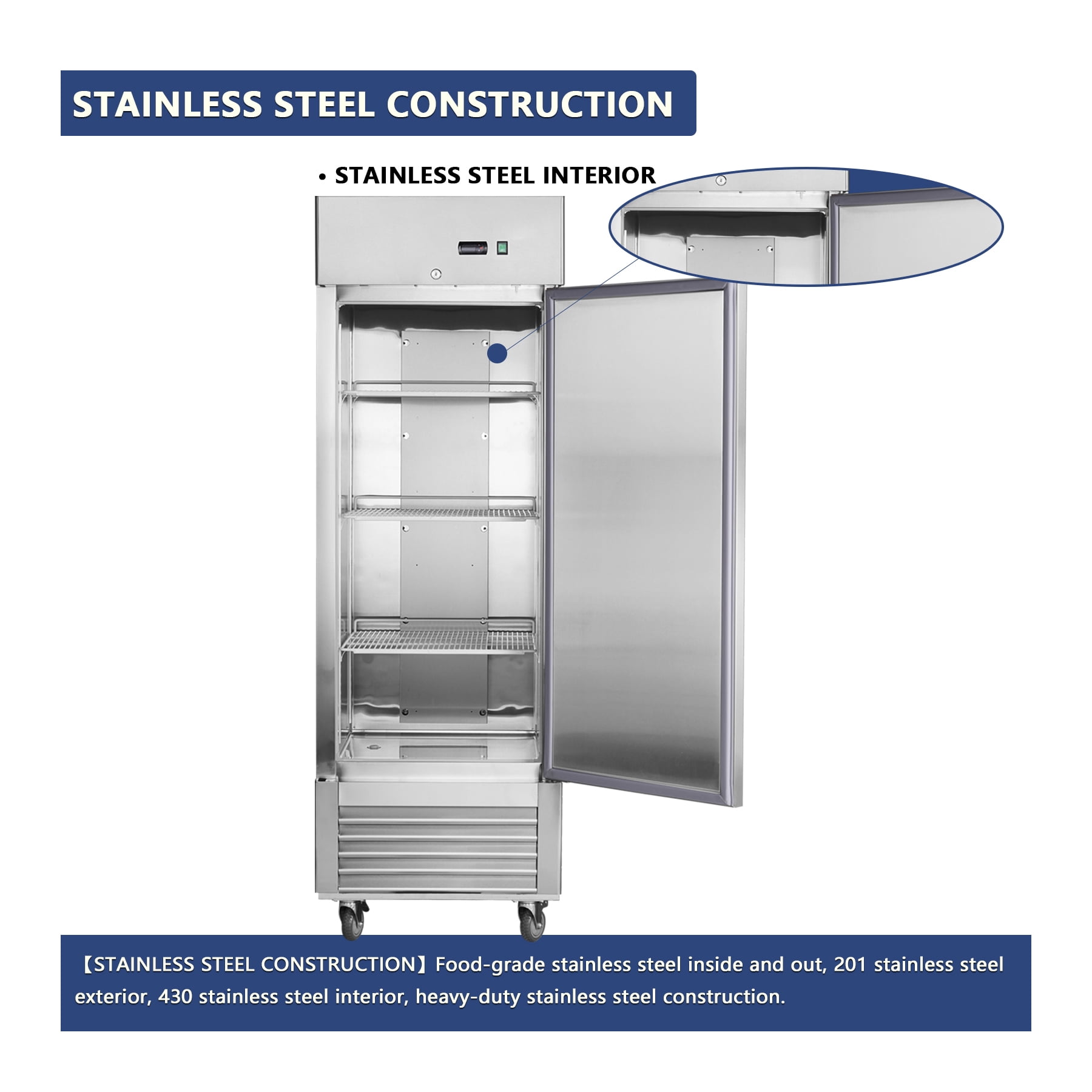27"W Commercial Reach-in Freezer 18.68 Cu.ft. Upright Fan Cooling Freezer for Restaurants and Commercial