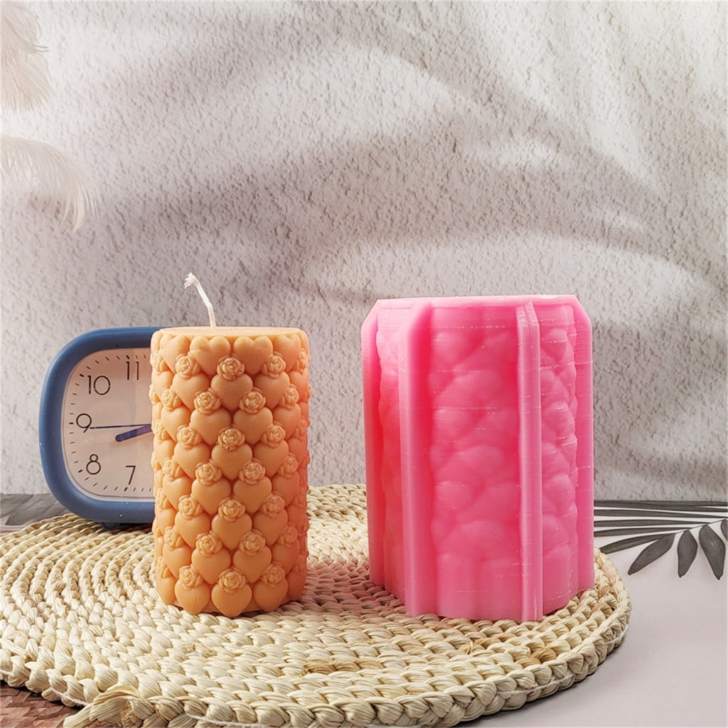 Heart Rose Pattern Silicone Candle Molds for Epoxy Resin Candle Making Cylinder Silicone Candle Molds Soap Making Molds