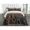 thumbnail image 3 of Ambesonne USA Quilted Bedspread Set 3 Pcs, Manhattan Skyline Sunset, King Size, Blue Orange White, 3 of 5
