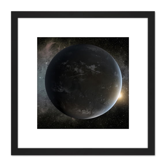 Space NASA Planet Kepler-62f Morning Star Illustration 8X8 Inch Square Wooden Framed Wall Art Print Picture with Mount