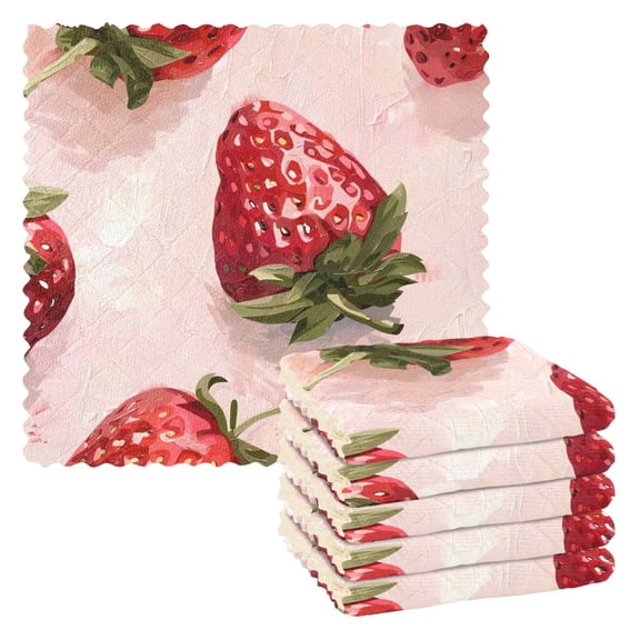 6 Pieces of Kitchen Towels 11x11Inch Kitchen Dish Cloths Kitchen Dish Towels Reuseable Cleaning Cloths Large Strawberry