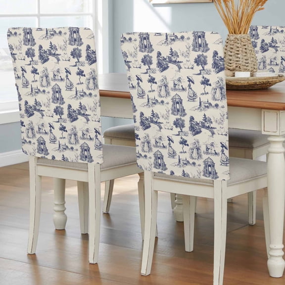 Vintage Farmhouse Dining Chair Back Cover Only, Woman Horse Swan Estate Pastoral Style Set of 6 Chair Back Covers, Removable Washable for Dining Room, Banquet & Holiday Decoration
