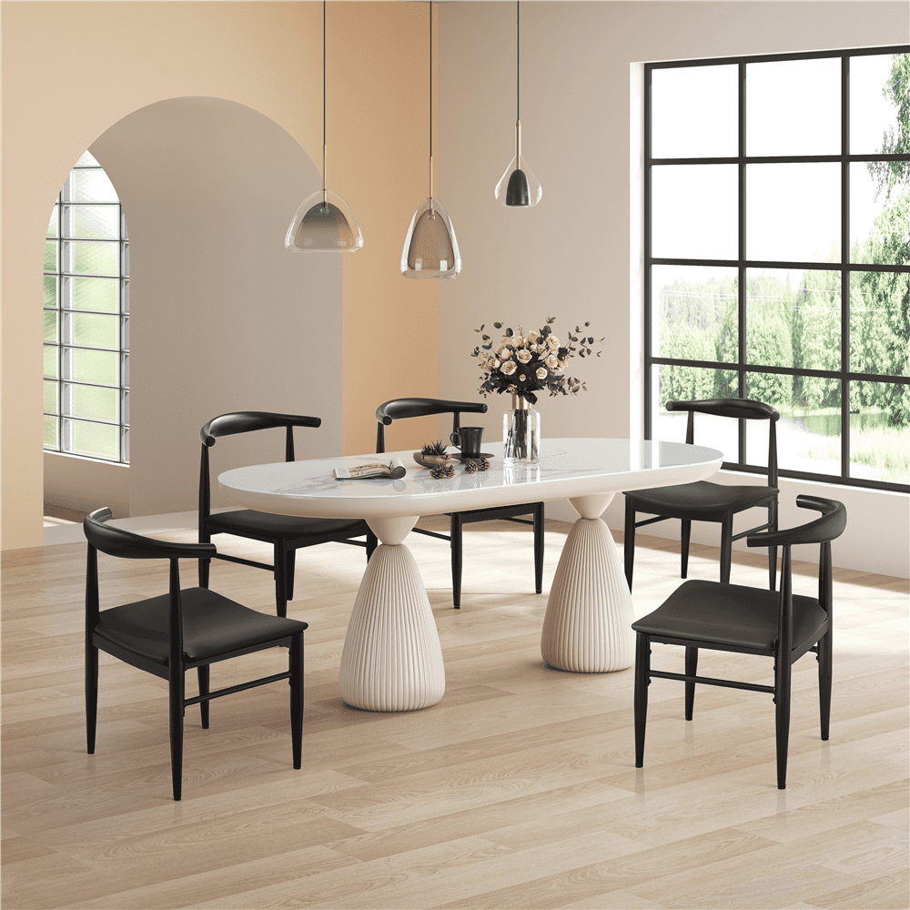 Alden Design 2-Piece Modern Armless Leather Dining Chairs with Backrest, Black