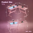Bestier Pink Computer Desk with LED Light LShaped Desk Gaming Computer