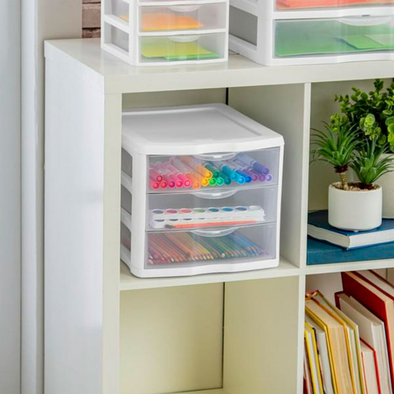 Sterilite ClearView Stacking 3 Drawer Storage Organizer System, (12 Pack) 