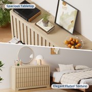 Fluted 8-Drawer Dresser - 54 Long Mid Century Modern Wooden Chest of Drawers, Wide Vintage Bedroom Storage Organizer with Smooth Gliding Drawers, Wood TV Stand for Living Room