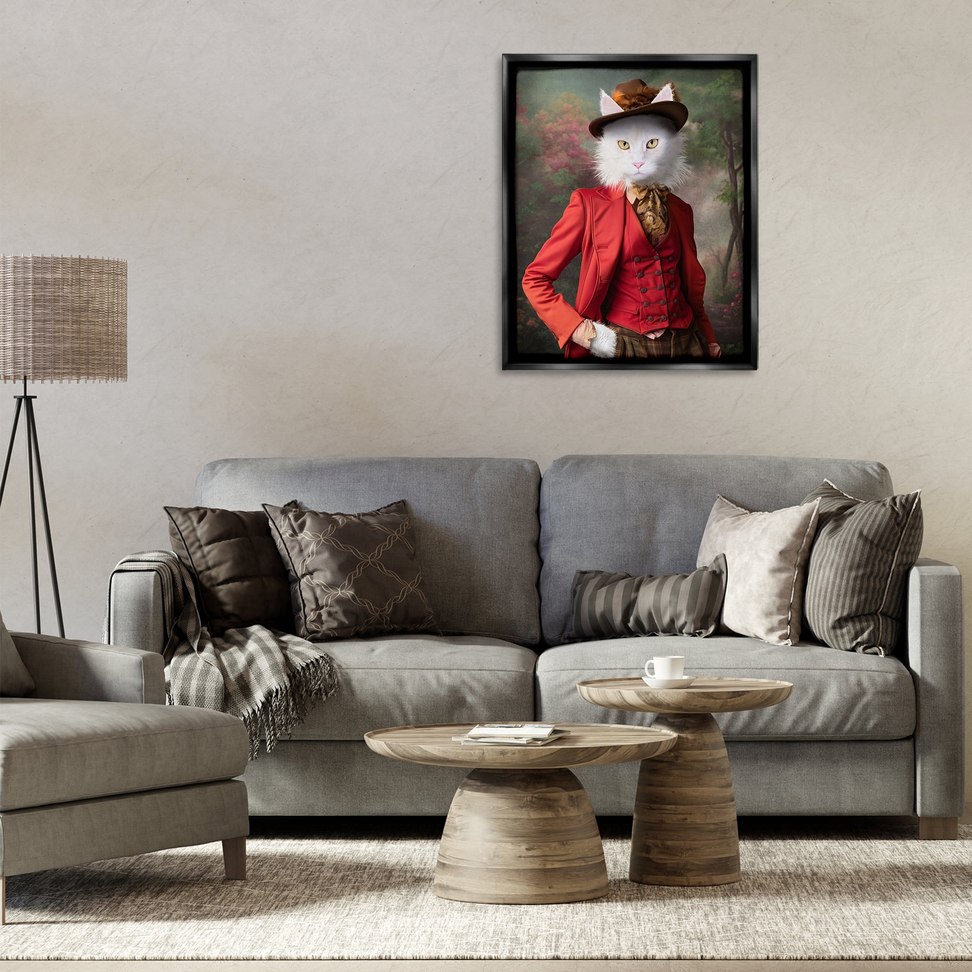 Stupell Industries Colonial Classic Cat Portrait Animals & Insects Painting Black Floater Framed Canvas Art Print Wall Art, 25 x 31