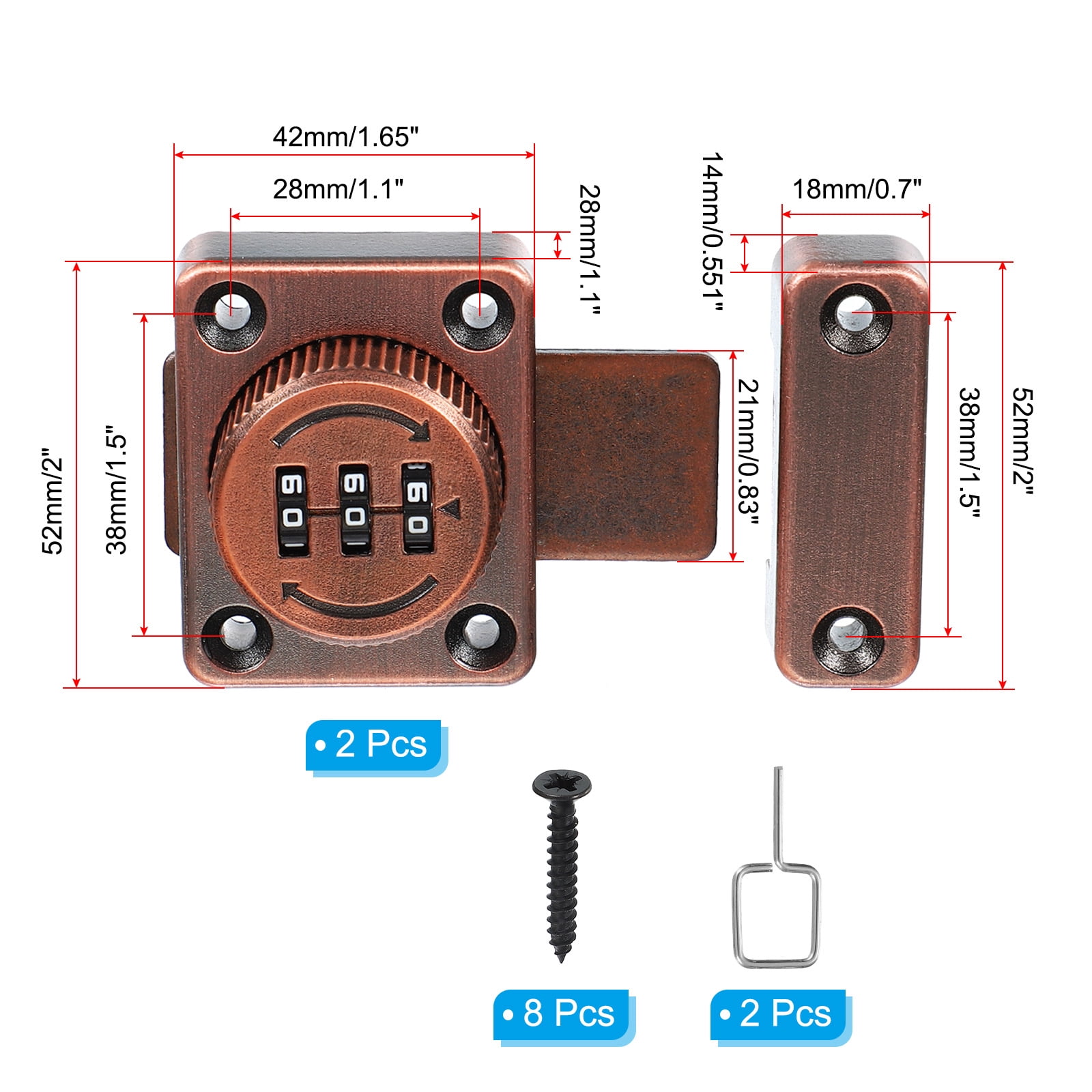 Uxcell Combination Cabinet Latch Zinc Alloy Keyless Drawer Lock, Copper 2 Pack