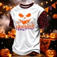 thumbnail image 2 of DORKASM Halloween Costumes for Men Short Sleeve Pumpkin Basic Blouse Round Neck Ghost Graphic Skeleton Fall Winter T-Shirt Spooky Vacation Comfy Pullover White S, 2 of 7