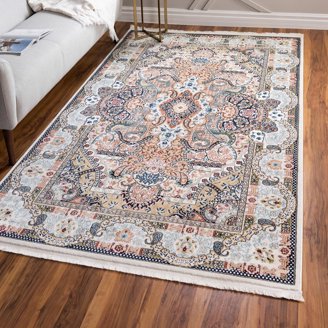 Unique Loom Narenj Collection Area Rug - 6'1"x9' Rectangle, Ivory/Blue Persian Style, Machine Made