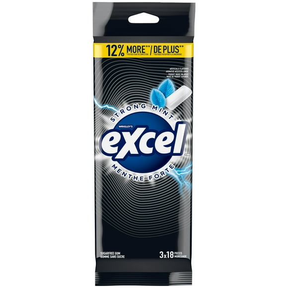 EXCEL, Strong Mint Flavoured Sugar Free Chewing Gum, 18 Pieces, 3Packs, 3 Packs, 18Pellets