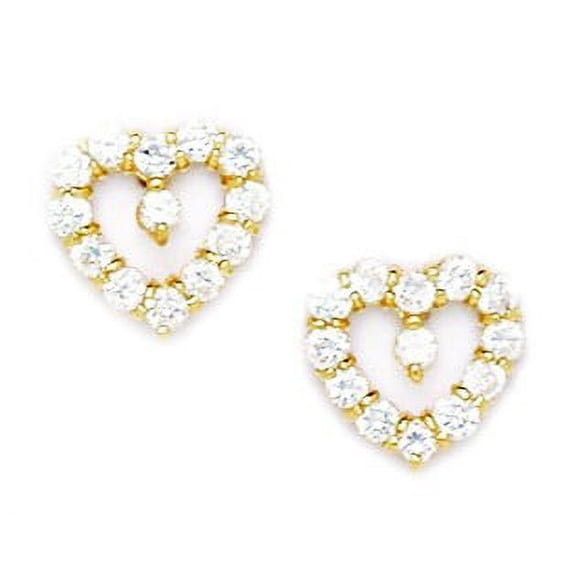 14k Yellow Gold Cubic Zirconia Heart Screw-Back Earrings - Measures 11x11mm