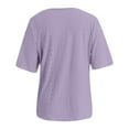 thumbnail image 3 of Womens Tops Blouses Solid Color V-Neck Button Hollow Print Short Sleeve Womens Golf Shirt,Purple,M, 3 of 4