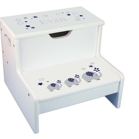 Navy Elephant White Storage Step Stool