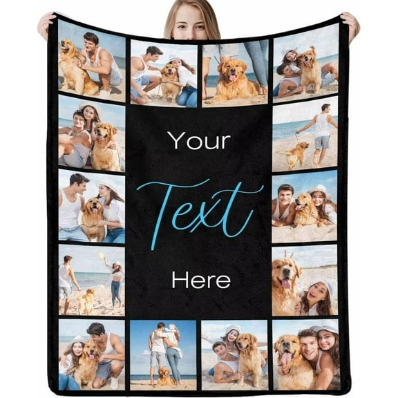 AISENIN Customized Photo Collage Flannel Throw Blanket with Text Custom 14 Photos Blanket Personalized Gifts for Wife Friend Mom Couple Grandma Pet for Birthday Anniversary Christmas