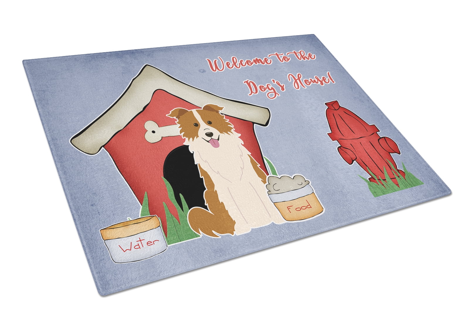 Multicolor Carolines Treasures Border Collie Red White Welcome Glass Cutting Board Large