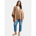 thumbnail image 2 of Time and Tru Women's Rib Knit Fashion Coverup with Button, One Size, Tan, 2 of 5